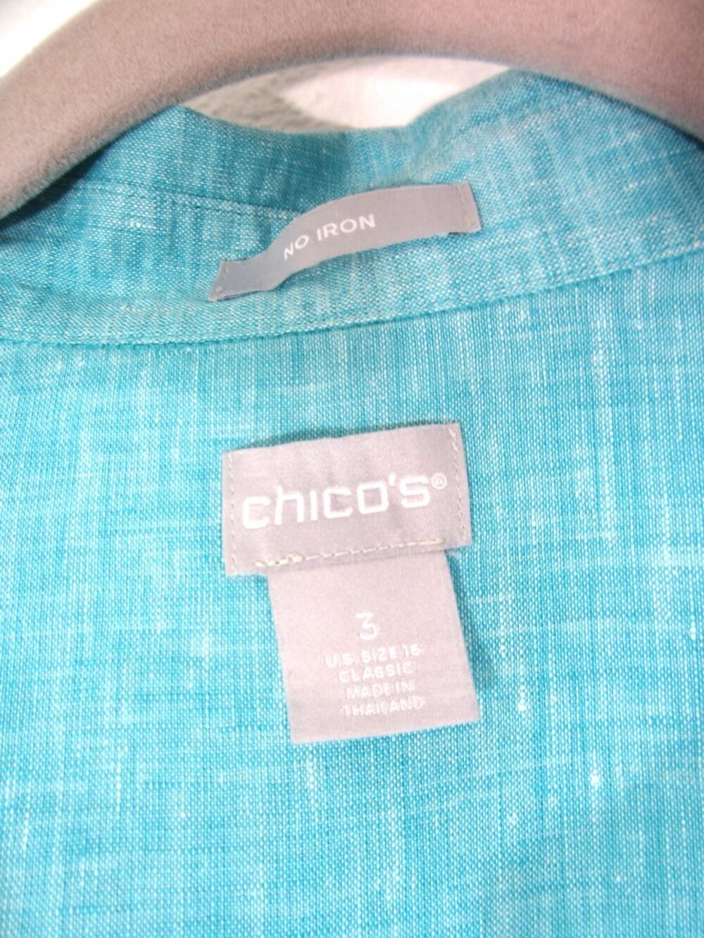 Chico's Size 3 US 16 XL No Iron Linen Button Top Women's Aqua Blue 3/4 Sleeve - Picture 5 of 10